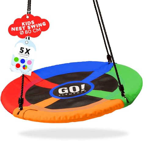 GO!elements altalena a nido | altalena rotonda per bambini | altalena per bambini & altalena adulti regolabile in altezza fino a 150 kg di capacità | Dimensioni: ø 80 cm, Colore: Multi