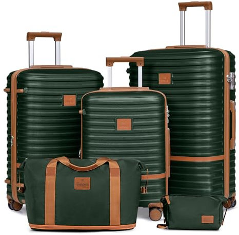 Joyway Koffer Reisekoffer von ABS Hartschalen Erweiterbar Trolley Kofferset mit TSA Schloss und 4 Rollen Der Handgepäck Sets Enthält 1 Reisetasche und 1 Kulturbeutel Grün