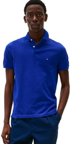 Tommy Hilfiger Men's Short Sleeve Polo Shirts in Regular Fit with Stretch and Organic Pique Cotton, Wedge Blue, Medium