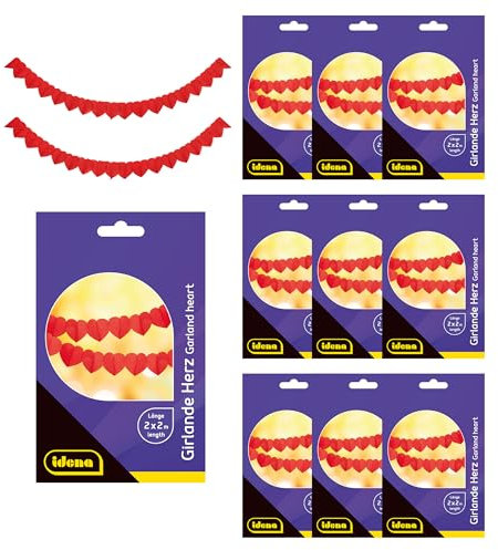 Idena 90253 - Herz Girlanden, ca. 2 m lang, 10 x 2 Papiergirlanden mit roten Herzen, Deko zum Valentinstag