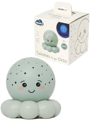 Cloud b Twinkles To Go Octo Pastell Grün | Tragbarer Stern‑ & Fisch‑Projektor für Kinder | LED 3 Farben mit Rotation & 45‑Min‑Timer | Kabellose Einschlafhilfe (grün)