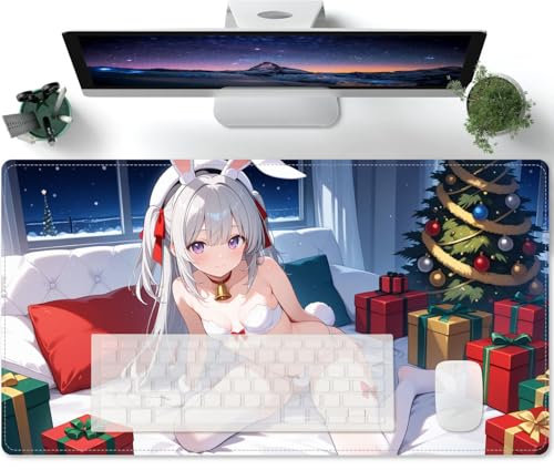 Fille sexy d'anime Ahegao Grand tapis de souris xxl 800x300 Grand Tapis de Bureau Lavable Tapis de Bureau pour Ordinateur Portable, Tapis de Souris avec Base en Caoutchouc antidérapante