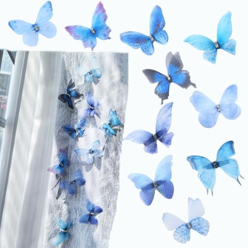 CIXVOEMK Lot de 10 pinces papillon pour rideaux de chambre, décoration de salle de bain (bleu)
