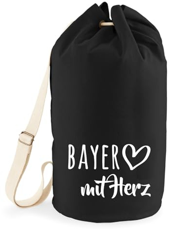 Huuraa Seesack Bayer mit Herz 20 Liter Black Baumwolle Rucksack Geschenkidee