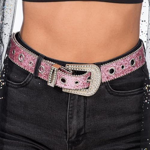 Chaks - Strass Gürtel Damen 120 cm, Glitzer Taillengürtel | Für Jeans, Kleider und Western Looks, Gürtel mit Strasssteinen und XXL Schnalle für Festival und Karneval
