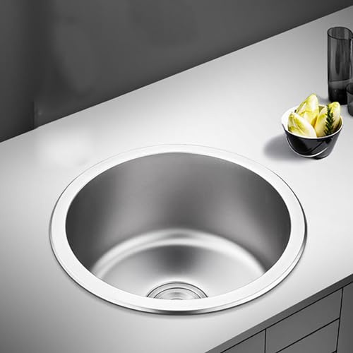 Lavabo redondo de acero inoxidable para caravana, 25 x 25 cm, fregadero de preparación con desagüe y desagüe, diseño duradero de un solo tazón para campistas y remolques