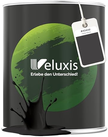 Veluxis® Pintura de pared negra premium para interiores: 1 litro y cobertura de clase 1, sin vetas, poco goteo y ecológica, sin COV (Deep Black)