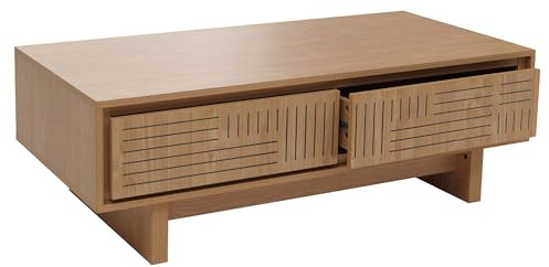 Mendler Couchtisch HWC-O33 Melamin 40x120x60cm - Ulme Natur | Sofatisch, Wohnzimmertisch, Beistelltisch, 2 Schubladen, 2 Fächer