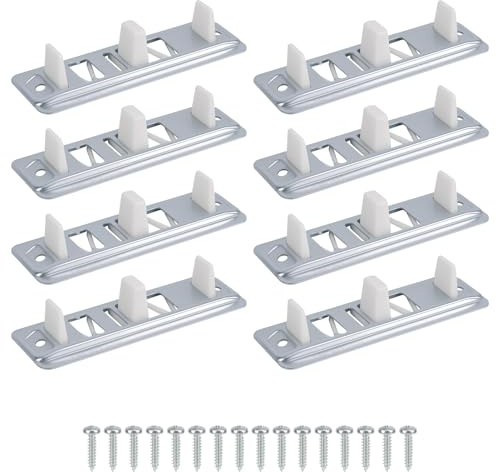 8 Pack Sliding Closet Door Floor Guides, Bypass Bottom Track Rails Set Including 4 Metal Base, 4 Plastic Plates & 8 Screws Hardware Fit for Doors from 3/4 Inch to 1-3/8 Inch Thick