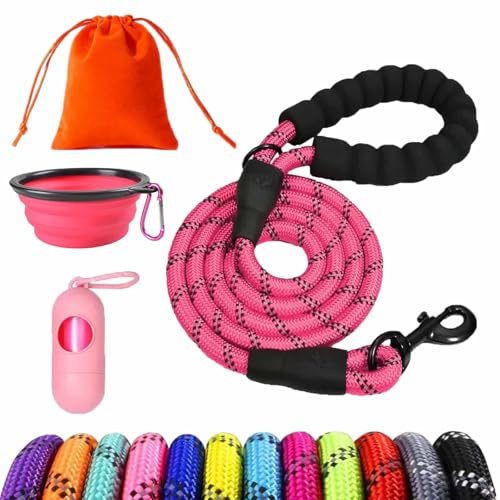 Schleppleine,1.5M 3M 5M 10M 15M 20M 25M 30M Starke Hundeleine mit Bequemen Gepolsterter Griff,Trainingsleine Laufleine für Welpen Kleine Mittlere Große Hunde,Abschließbarer Karabine (Pink, 5M x 8mm)