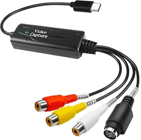 Ausi Adattatore per scheda di acquisizione video da RCA AV a USB C, convertitore da S-Video composito a USB per VHS VCR DVD su PC Mac