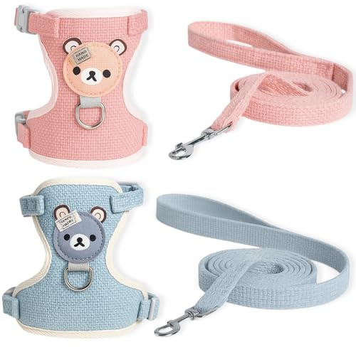 Pack of 2, 2er Set Hasenleine, Kaninchen Leine für Zwergkaninchen, Leichtes Geschirr für Kleintiere, Blau und Rosa (S), Ideal für Spaziergänge und Reisen
