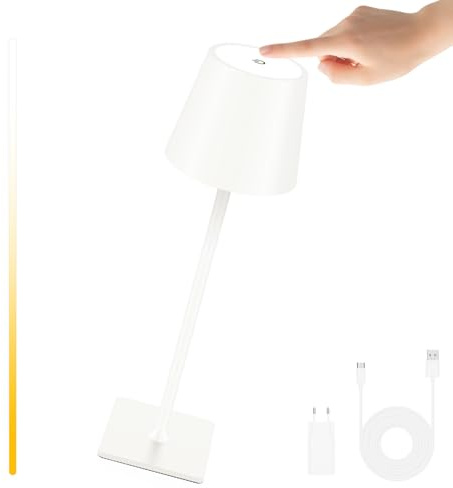 Mojimdo LED Tischlampe Akku 64 LEDs | Kabellose Tischleuchte Dimmbar per Touch | 1700K–6000K Warmweiß–Kaltweiß | USB-C Schnell Aufladbar | Aluminium Lampe für Wohnzimmer, Schlafzimmer & Terrasse