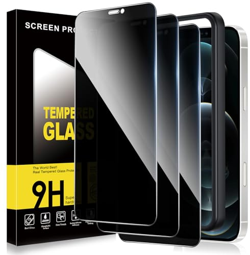 ZhuoFan Sichtschutz für iPhone 12 Pro Max Panzer Schutz Glas,Privacy Schutzfolie Displayschutz,Anti-Spy 10H Härte Folie Schutzglas Blickschutz mit Rahmen Positionierhilfe,Bläschenfrei,3 Stück