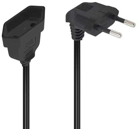 MejaRizon 90 Grad Verlängerungskabel Flach, Verlängerungskabel mit Flachstecker, Verlängerungskabel Kurz Typ-C-Stecker Eurostecker auf Typ-C Euro für Bildschirm, Lampe, Haushaltsgeräte(Schwarz)