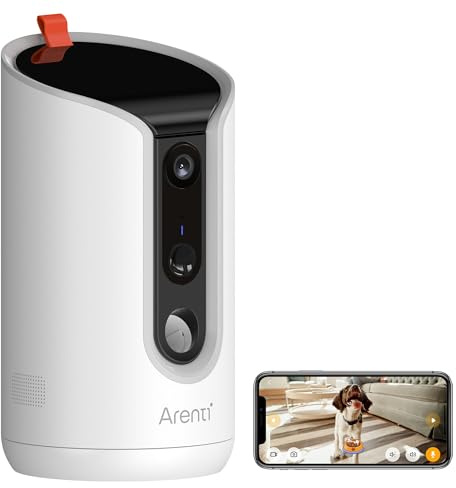 ARENTI Comedero Automático para Mascotas con Cámara WiFi, Cámara de Vigilancia con Comedero, Camara para Perros/Gatos, Alarma Inteligente/Visión Nocturna, Compatible con Alexa