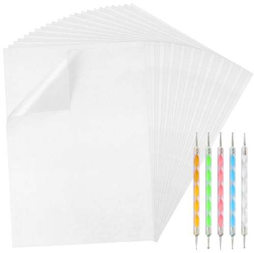 CHRORINE Lot de 200 feuilles de papier calque carbone avec 5 outils de gaufrage pour transfert et copie, pour le traçage sur bois, toile, tissu et autres surfaces, format A4, 21 x 29 cm, blanc