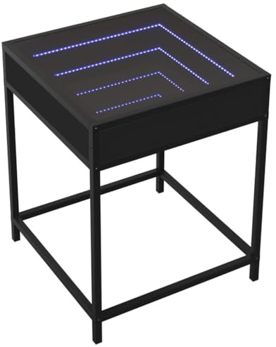 Vorpalize Couchtisch mit Leuchten Schwarz, 40x40x51 cm, Infinity Spiegel, Holzwerkstoff, Metallfüße, Beleuchtung für Wohnzimmer