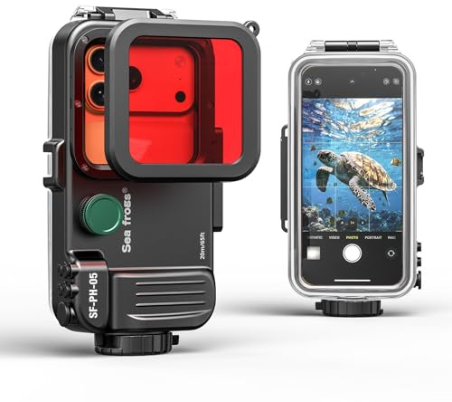 Custodia subacquea Sea Frogs per smartphone, impermeabile fino a 20 m/65 piedi, con filtro rosso, compatibile con iPhone e Android (Nero)