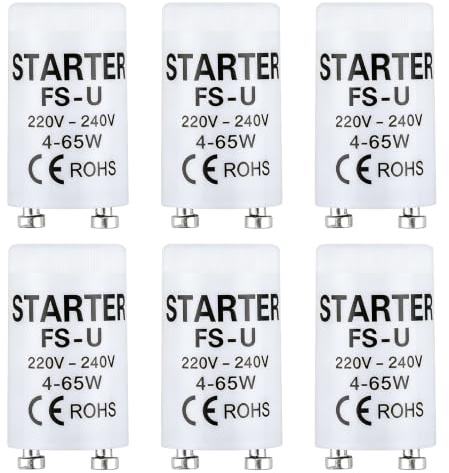 QEAS 6 Stück Starter Leuchtstoffröhre ST111, mit 4-65W Röhren 220-240V, Langlebig Universalstarter, Ideal für Haushalt und Gewerbe Flackernde Alte Leuchtstofflampen