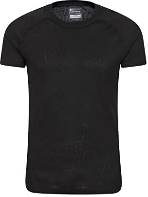 Mountain Warehouse Talus Mens Thermal Baselayer Tee - Short Sleeve Jumper, Round Neck, Breathable Sweatshirt, Warm, Quick Drying Top - Ideal for Winter Black L