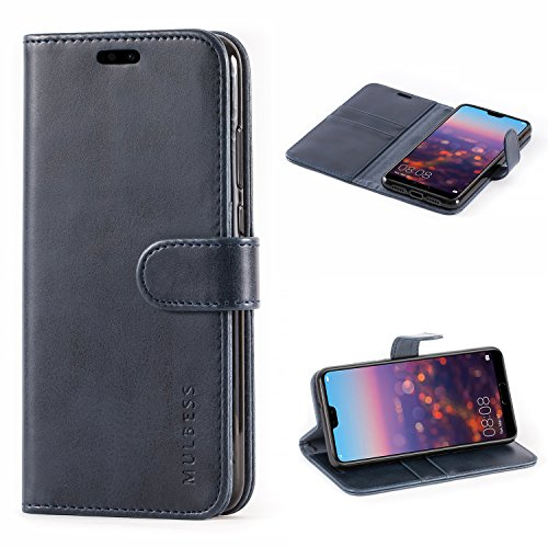 Mulbess Handy-Hülle für Huawei P20 Schutzhülle, Magnet Handyhülle Leder, Flip Wallet Cover, Kartensteckplatz, Vintage Dunkel Blau