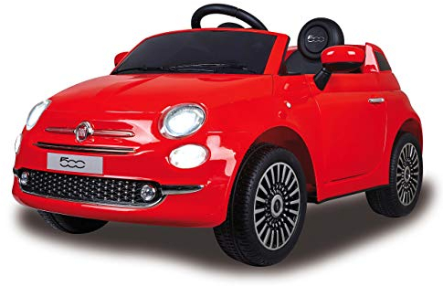 JAMARA 460442 - Ride-on FIAT 500 12V - 2 leistungsstarke Antriebsmotoren und Akku für lange Fahrzeit, Licht EIN/aus, LED-Scheinwerfer, Rücklicht, Speicherkarten-Slot, AUX-/ USB-Anschluss, Hupe, rot