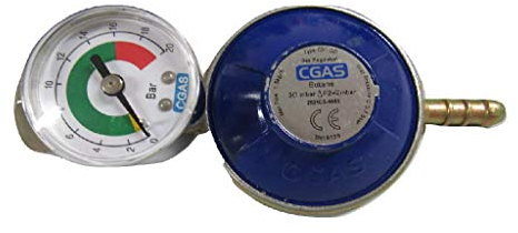 Butane Gas Regulator with Gauge & G8 Nut (30mbar Pressure)