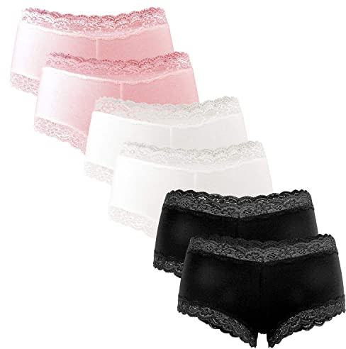 Fabio Farini - Lot de 6 Culottes Hipster Shorty Femme en Coton avec Détails en Dentelle - Féminins Slips Set