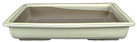 Pot à bonsaï japonais rectangulaire Morrisan en grès émaillé blanc 28x19,5x5 cm - B19-31a