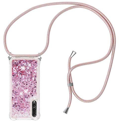 HongMan Handykette Hülle Kompatibel mit Huawei P20 Pro - Quicksand Glitzer Hülle mit Band - Silikon Handyhülle mit Kordel Umhängenband - Schnur mit Treibsand Case zum Umhängen