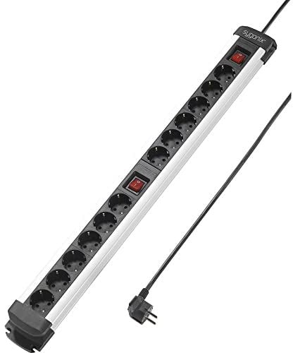 sygonix SY-4538268 Steckdosenleiste mit Schalter 12fach Schwarz, Silber Schutzkontakt 1St.