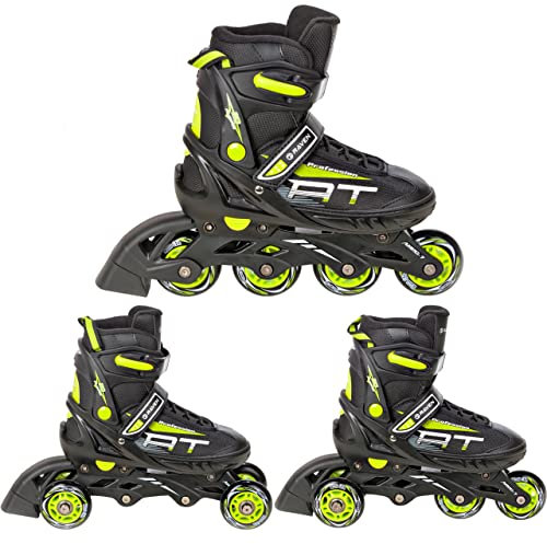 RAVEN Profession 3in1 Inlineskates Triskates Rollschuhe Inliner für Kinder und Erwachsene verstellbar (Black/Lime, 38-42 (25cm-27,5cm))