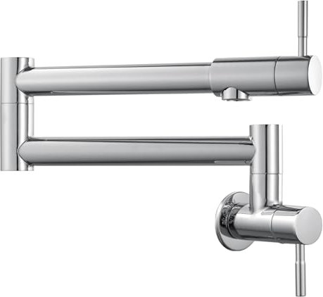 brassqueen brassqueen Rubinetto pieghevole per riempimento pentole, montaggio a parete, NPT, in acciaio inox, estensibile, cromato lucido, con braccio oscillante a doppio snodo, foro singolo, due