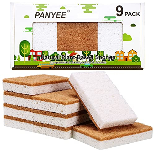 Natürliche Schwämme für die Küche, 9 Stück, umweltfreundlich, Kratzfest, biologisch abbaubarer Sisal-Schrubber mit kompostierbaren Geschirrschwämmen für die Küchenreinigung
