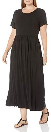 Amazon Essentials Women's Short-Sleeved Waisted Maxi Dress (Available in Plus Sizes), Black, XS