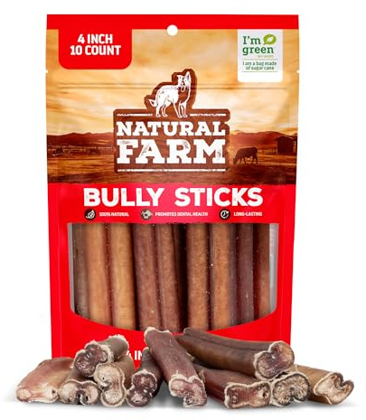 Natural Farm 4 Inch Bully Sticks for Small Dogs & Puppies, 10 Count