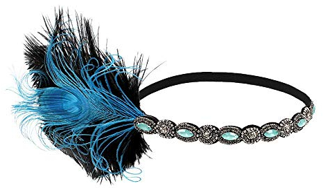 LIANGFANG Damen 1920s Stirnband Pfau Feder 20er Jahre Stil Flapper Haarband Inspiriert von Great Gatsby Damen Kostüm Beige Accessoires