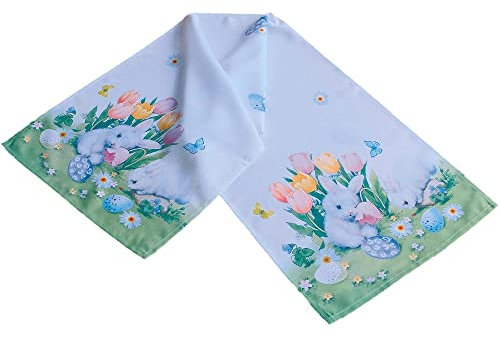 matches21 Tischläufer Mitteldecke niedliche Osterhasen & Tulpen bunt Bedruckte Tischwäsche Ostern 1 STK 40x140 cm Polyester