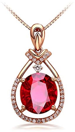 Gualiy Tourmaline Jewelry Necklace, Womens Necklace Rose Gold Teardrop with Round Tourmaline 3.8ct Necklace