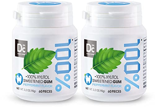 DC24 DAILY CARE Gomma 100% Xilitolo, Senza Aspartame, Gomma da masticare alla menta senza zucchero, Aromi Naturali, Senza Glutine, Vegan, 60 Pezzi, Confezione da 2