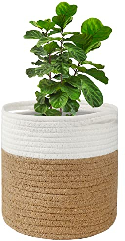 Advantez 20CM Plant Pots, Indoor Plant Pot with Liner, Woven Plant Pot with Handle Cotton Rope Plant Basket for Flower Pots Decoration Laundry Basket Modern Household Storage Basket Plant Basket