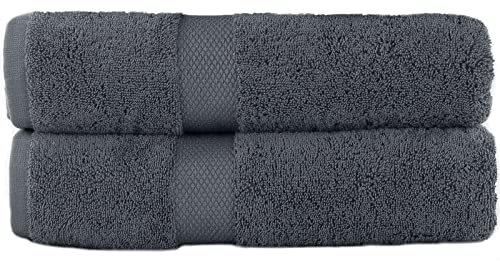 Sue Rossi 100% Egyptian Combed Cotton Hand Towels, Pack Of 2, Very Soft & Absorbent, Quick Dry 600gsm Thick Bathroom Or Kitchen Towel Set. (Charcoal Grey)