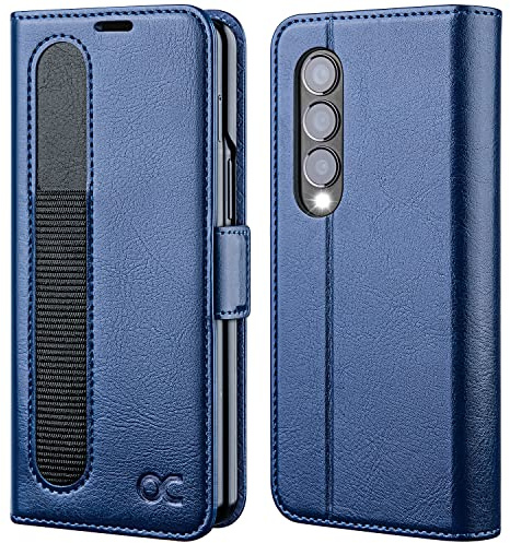 OCASE Portafoglio Cover per Samsung Galaxy Z Fold 4 (7,6 Pollici) Blu | Custodia a Ribalta, Portafoglio in Pelle PU, Blocco RFID, 4 Slot per Carte, Supporto Integrato, Protezione Antishock