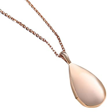 Epinki Ash Jewellery for Women, Rose Gold Teardrop Ashes Urn Stainless Steel Pendant Necklace Memorial Necklace Chain 20 Inch