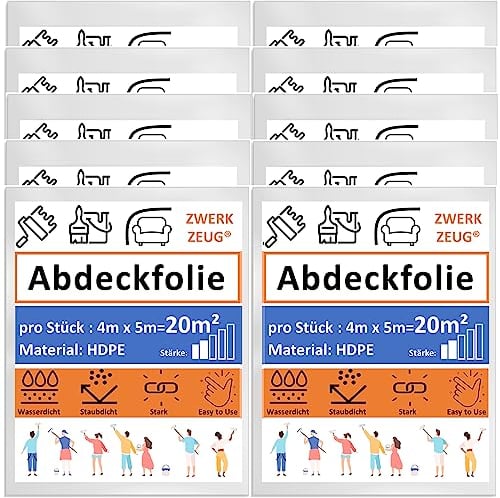 ZWERKZEUG® Set da 10 Teli per Imbiancare 4x5 m-Telo Protettivo per Pittura Telo Impermeabile-Telo Impermeabile-Teli Plastica per Coprire-Telo Copritutto er Pittura-Multiuso Telo Protettivo Imbianchino