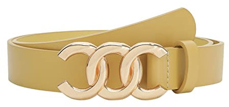 Pettata Damengürtel für Jeans, Kleid, Taillengürtel für Damen, Kunstledergürtel mit goldfarbener Schnalle, A_Gelb, 24-26 (Pant 00-2)