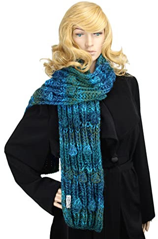 Strickschal petrol meliert Damen Schal XXL handgestrickt Wollschal