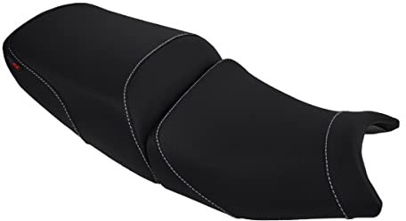 Moto Discovery Sitzbankbezug kompatibel mit Suzuki Bandit GSF 650/1200 / 1250 2005-2009 schwarz mit weißen Nähten