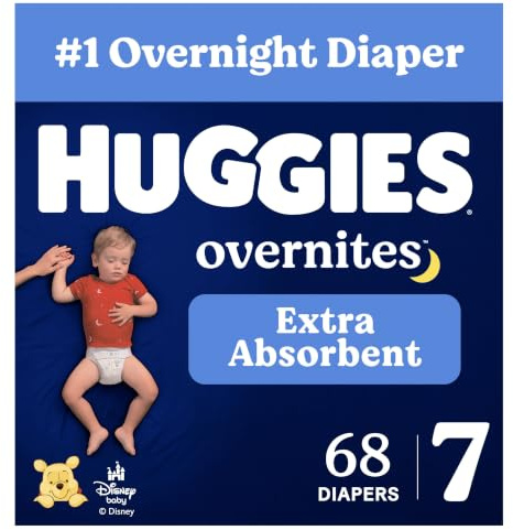 Huggies Size 7 Overnites Baby Diapers: Overnight Diapers, Size 7 (41+ lbs), 68 Ct (2 Packs of 34), Packaging May Vary